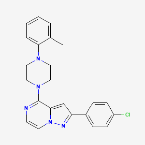 molecular formula C23H22ClN5 B11263687 2-(4-Chlorophenyl)-4-[4-(2-methylphenyl)piperazin-1-yl]pyrazolo[1,5-a]pyrazine 