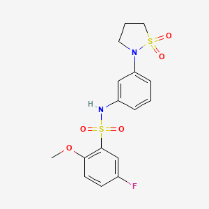 molecular formula C16H17FN2O5S2 B11263689 N-(3-(1,1-dioxidoisothiazolidin-2-yl)phenyl)-5-fluoro-2-methoxybenzenesulfonamide 