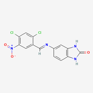 molecular formula C14H8Cl2N4O3 B11263713 5-{[(E)-(2,4-dichloro-5-nitrophenyl)methylidene]amino}-1,3-dihydro-2H-benzimidazol-2-one 