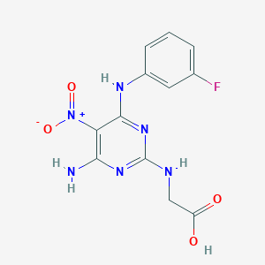 molecular formula C12H11FN6O4 B11263769 2-({4-Amino-6-[(3-fluorophenyl)amino]-5-nitropyrimidin-2-yl}amino)acetic acid 