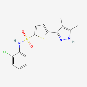 molecular formula C15H14ClN3O2S2 B11263782 N-(2-chlorophenyl)-5-(3,4-dimethyl-1H-pyrazol-5-yl)thiophene-2-sulfonamide 