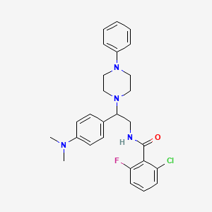 molecular formula C27H30ClFN4O B11263791 2-Chloro-N-{2-[4-(dimethylamino)phenyl]-2-(4-phenylpiperazin-1-YL)ethyl}-6-fluorobenzamide 