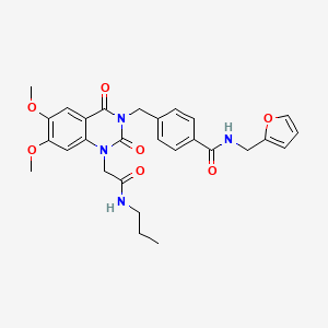 molecular formula C28H30N4O7 B11263992 4-((6,7-dimethoxy-2,4-dioxo-1-(2-oxo-2-(propylamino)ethyl)-1,2-dihydroquinazolin-3(4H)-yl)methyl)-N-(furan-2-ylmethyl)benzamide 