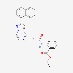 molecular formula C27H22N4O3S B11264014 Ethyl 2-[({[2-(naphthalen-1-yl)pyrazolo[1,5-a]pyrazin-4-yl]sulfanyl}acetyl)amino]benzoate 