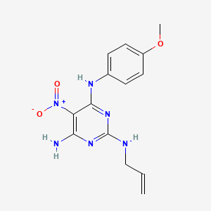 molecular formula C14H16N6O3 B11264041 N~4~-(4-methoxyphenyl)-5-nitro-N~2~-(prop-2-en-1-yl)pyrimidine-2,4,6-triamine 