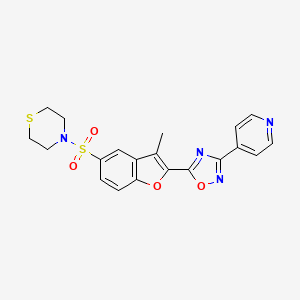 molecular formula C20H18N4O4S2 B11264224 4-({3-Methyl-2-[3-(pyridin-4-yl)-1,2,4-oxadiazol-5-yl]-1-benzofuran-5-yl}sulfonyl)thiomorpholine 