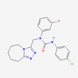 molecular formula C21H21ClFN5O B11264317 3-(4-chlorophenyl)-1-(3-fluorophenyl)-1-(6,7,8,9-tetrahydro-5H-[1,2,4]triazolo[4,3-a]azepin-3-ylmethyl)urea 