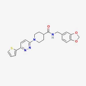 molecular formula C22H22N4O3S B11264351 N-(benzo[d][1,3]dioxol-5-ylmethyl)-1-(6-(thiophen-2-yl)pyridazin-3-yl)piperidine-4-carboxamide 