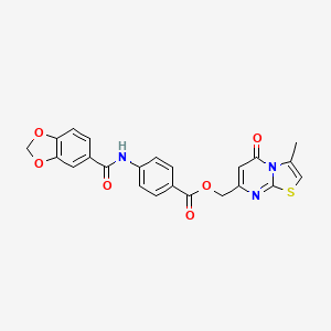 molecular formula C23H17N3O6S B11264369 {3-Methyl-5-oxo-5H-[1,3]thiazolo[3,2-A]pyrimidin-7-YL}methyl 4-(2H-1,3-benzodioxole-5-amido)benzoate 