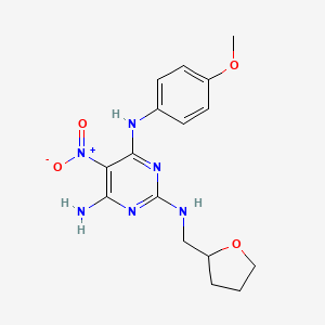 molecular formula C16H20N6O4 B11264419 4-N-(4-methoxyphenyl)-5-nitro-2-N-(oxolan-2-ylmethyl)pyrimidine-2,4,6-triamine 