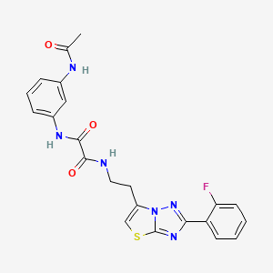 molecular formula C22H19FN6O3S B11264449 N1-(3-acetamidophenyl)-N2-(2-(2-(2-fluorophenyl)thiazolo[3,2-b][1,2,4]triazol-6-yl)ethyl)oxalamide 