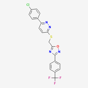 molecular formula C20H12ClF3N4OS B11264461 3-(4-Chlorophenyl)-6-[({3-[4-(trifluoromethyl)phenyl]-1,2,4-oxadiazol-5-yl}methyl)sulfanyl]pyridazine 