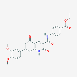 molecular formula C27H26N2O7 B11264468 Ethyl 4-({[7-(3,4-dimethoxyphenyl)-2,5-dioxo-1,2,5,6,7,8-hexahydroquinolin-3-yl]carbonyl}amino)benzoate 