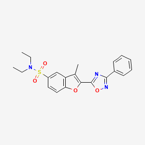 molecular formula C21H21N3O4S B11264476 N,N-diethyl-3-methyl-2-(3-phenyl-1,2,4-oxadiazol-5-yl)-1-benzofuran-5-sulfonamide 