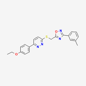 molecular formula C22H20N4O2S B11264516 3-(4-Ethoxyphenyl)-6-({[3-(3-methylphenyl)-1,2,4-oxadiazol-5-yl]methyl}sulfanyl)pyridazine 