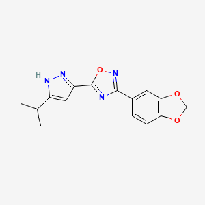 molecular formula C15H14N4O3 B11264578 3-(1,3-benzodioxol-5-yl)-5-(3-isopropyl-1H-pyrazol-5-yl)-1,2,4-oxadiazole 