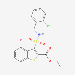 molecular formula C18H15ClFNO4S2 B11264608 Ethyl 3-[(2-chlorobenzyl)sulfamoyl]-4-fluoro-1-benzothiophene-2-carboxylate 