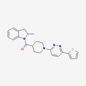 molecular formula C23H24N4OS B11264609 (2-Methylindolin-1-yl)(1-(6-(thiophen-2-yl)pyridazin-3-yl)piperidin-4-yl)methanone 