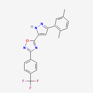 molecular formula C20H15F3N4O B11264626 5-[3-(2,5-dimethylphenyl)-1H-pyrazol-5-yl]-3-[4-(trifluoromethyl)phenyl]-1,2,4-oxadiazole 