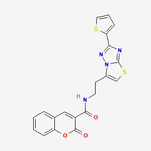 molecular formula C20H14N4O3S2 B11264681 2-oxo-N-(2-(2-(thiophen-2-yl)thiazolo[3,2-b][1,2,4]triazol-6-yl)ethyl)-2H-chromene-3-carboxamide 