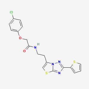 molecular formula C18H15ClN4O2S2 B11264703 2-(4-chlorophenoxy)-N-(2-(2-(thiophen-2-yl)thiazolo[3,2-b][1,2,4]triazol-6-yl)ethyl)acetamide 