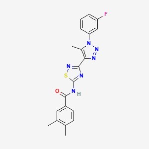 molecular formula C20H17FN6OS B11264723 N-{3-[1-(3-fluorophenyl)-5-methyl-1H-1,2,3-triazol-4-yl]-1,2,4-thiadiazol-5-yl}-3,4-dimethylbenzamide 