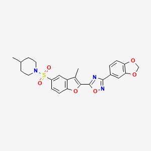 molecular formula C24H23N3O6S B11264821 1-({2-[3-(1,3-Benzodioxol-5-yl)-1,2,4-oxadiazol-5-yl]-3-methyl-1-benzofuran-5-yl}sulfonyl)-4-methylpiperidine 