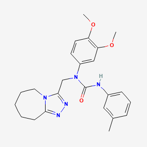 molecular formula C24H29N5O3 B11264833 1-(3,4-dimethoxyphenyl)-3-(3-methylphenyl)-1-(6,7,8,9-tetrahydro-5H-[1,2,4]triazolo[4,3-a]azepin-3-ylmethyl)urea 