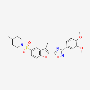 molecular formula C25H27N3O6S B11264881 1-({2-[3-(3,4-Dimethoxyphenyl)-1,2,4-oxadiazol-5-yl]-3-methyl-1-benzofuran-5-yl}sulfonyl)-4-methylpiperidine 