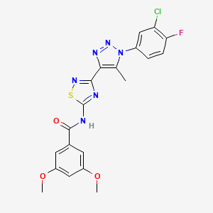 molecular formula C20H16ClFN6O3S B11264889 N-{3-[1-(3-chloro-4-fluorophenyl)-5-methyl-1H-1,2,3-triazol-4-yl]-1,2,4-thiadiazol-5-yl}-3,5-dimethoxybenzamide 