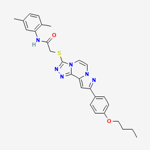 molecular formula C27H28N6O2S B11264987 2-((9-(4-butoxyphenyl)pyrazolo[1,5-a][1,2,4]triazolo[3,4-c]pyrazin-3-yl)thio)-N-(2,5-dimethylphenyl)acetamide 