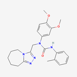 molecular formula C24H29N5O3 B11265017 1-(3,4-dimethoxyphenyl)-3-(2-methylphenyl)-1-(6,7,8,9-tetrahydro-5H-[1,2,4]triazolo[4,3-a]azepin-3-ylmethyl)urea 