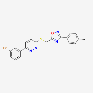 molecular formula C20H15BrN4OS B11265023 3-(3-Bromophenyl)-6-({[3-(4-methylphenyl)-1,2,4-oxadiazol-5-yl]methyl}sulfanyl)pyridazine 