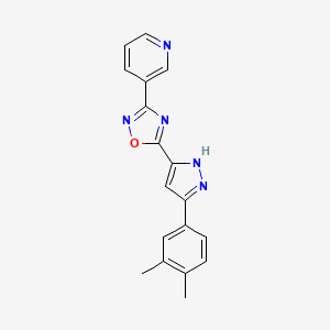 molecular formula C18H15N5O B11265029 3-{5-[3-(3,4-dimethylphenyl)-1H-pyrazol-5-yl]-1,2,4-oxadiazol-3-yl}pyridine 