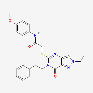 molecular formula C24H25N5O3S B11265040 2-{[2-ethyl-7-oxo-6-(2-phenylethyl)-6,7-dihydro-2H-pyrazolo[4,3-d]pyrimidin-5-yl]sulfanyl}-N-(4-methoxyphenyl)acetamide 