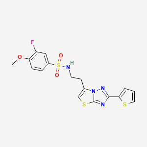 molecular formula C17H15FN4O3S3 B11265105 3-fluoro-4-methoxy-N-(2-(2-(thiophen-2-yl)thiazolo[3,2-b][1,2,4]triazol-6-yl)ethyl)benzenesulfonamide 