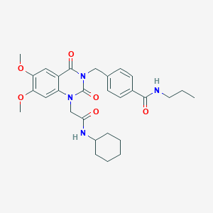 molecular formula C29H36N4O6 B11265123 4-((1-(2-(cyclohexylamino)-2-oxoethyl)-6,7-dimethoxy-2,4-dioxo-1,2-dihydroquinazolin-3(4H)-yl)methyl)-N-propylbenzamide 