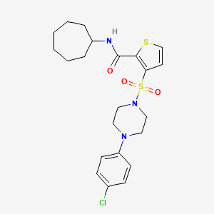 molecular formula C22H28ClN3O3S2 B11265131 3-{[4-(4-chlorophenyl)piperazin-1-yl]sulfonyl}-N-cycloheptylthiophene-2-carboxamide 