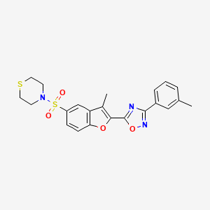 molecular formula C22H21N3O4S2 B11265181 4-({3-Methyl-2-[3-(3-methylphenyl)-1,2,4-oxadiazol-5-yl]-1-benzofuran-5-yl}sulfonyl)thiomorpholine 