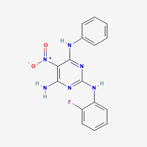 molecular formula C16H13FN6O2 B11265187 N2-(2-fluorophenyl)-5-nitro-N4-phenylpyrimidine-2,4,6-triamine 