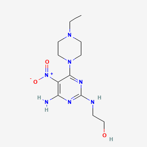 molecular formula C12H21N7O3 B11265198 2-{[4-Amino-6-(4-ethylpiperazin-1-yl)-5-nitropyrimidin-2-yl]amino}ethanol CAS No. 577770-00-4