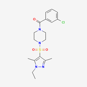 molecular formula C18H23ClN4O3S B11265207 (3-chlorophenyl){4-[(1-ethyl-3,5-dimethyl-1H-pyrazol-4-yl)sulfonyl]piperazin-1-yl}methanone 