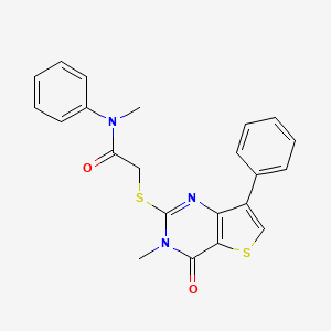 molecular formula C22H19N3O2S2 B11265251 N-methyl-2-[(3-methyl-4-oxo-7-phenyl-3,4-dihydrothieno[3,2-d]pyrimidin-2-yl)sulfanyl]-N-phenylacetamide 