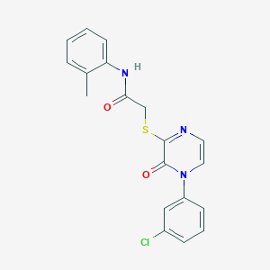 molecular formula C19H16ClN3O2S B11265271 2-{[4-(3-chlorophenyl)-3-oxo-3,4-dihydropyrazin-2-yl]sulfanyl}-N-(2-methylphenyl)acetamide 