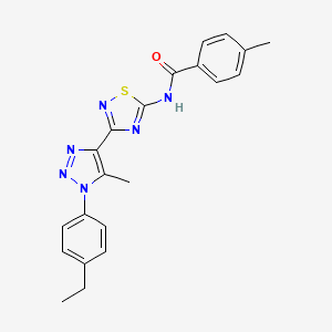 molecular formula C21H20N6OS B11265308 N-{3-[1-(4-ethylphenyl)-5-methyl-1H-1,2,3-triazol-4-yl]-1,2,4-thiadiazol-5-yl}-4-methylbenzamide 