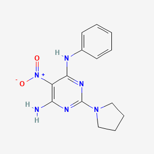 molecular formula C14H16N6O2 B11265339 5-nitro-N-phenyl-2-(pyrrolidin-1-yl)pyrimidine-4,6-diamine 