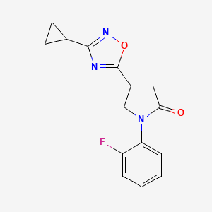 molecular formula C15H14FN3O2 B11265395 4-(3-Cyclopropyl-1,2,4-oxadiazol-5-yl)-1-(2-fluorophenyl)pyrrolidin-2-one 