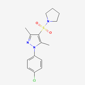 molecular formula C15H18ClN3O2S B11265410 1-(4-chlorophenyl)-3,5-dimethyl-4-(pyrrolidin-1-ylsulfonyl)-1H-pyrazole 