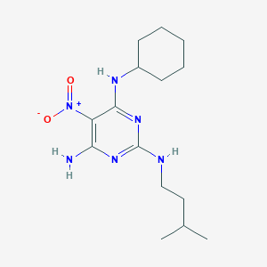 molecular formula C15H26N6O2 B11265412 N4-cyclohexyl-N2-(3-methylbutyl)-5-nitropyrimidine-2,4,6-triamine 