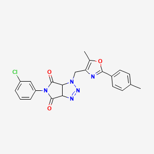 molecular formula C22H18ClN5O3 B11265425 5-(3-chlorophenyl)-1-{[5-methyl-2-(4-methylphenyl)-1,3-oxazol-4-yl]methyl}-1H,3aH,4H,5H,6H,6aH-pyrrolo[3,4-d][1,2,3]triazole-4,6-dione 